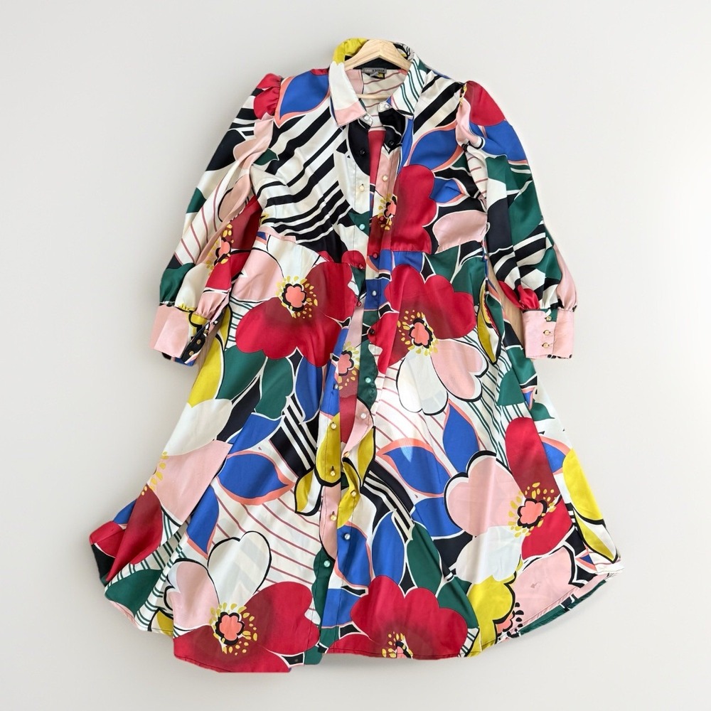 Love X Design Haiti Maxi Shirt dress XL 1X Tropic Punch Floral $120 White Lotus!